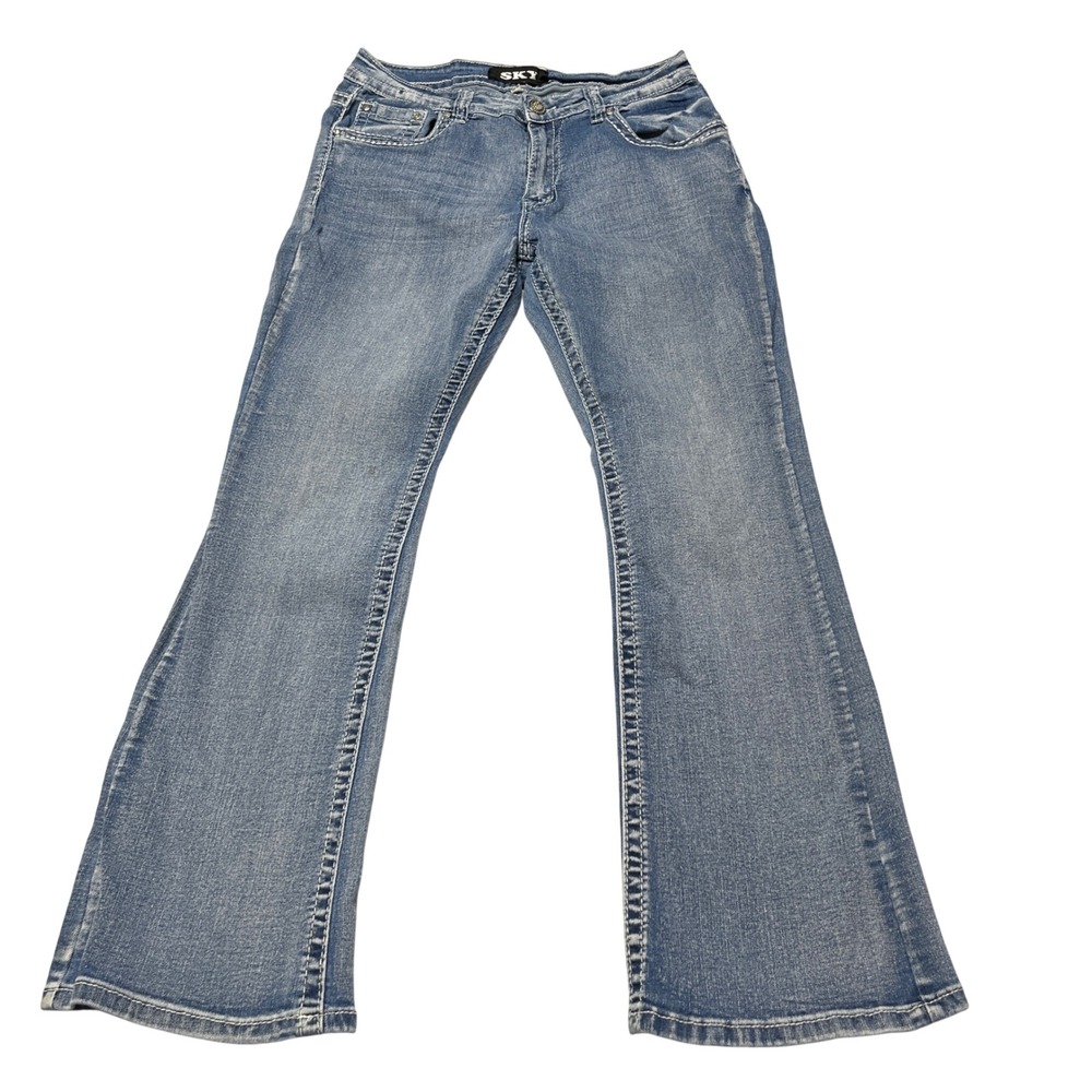 Sky Flare Jeans Womens 15/16 Blue Embroidered‎ Rhinestone Pockets Y2K Retro Boho